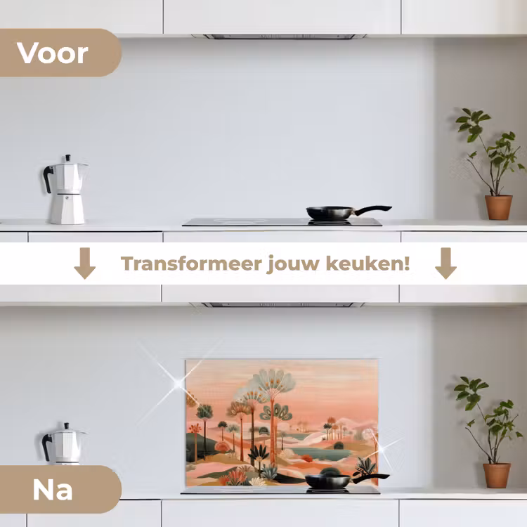 Spatscherm keuken - Roze landschap - Palmen - Water — 3