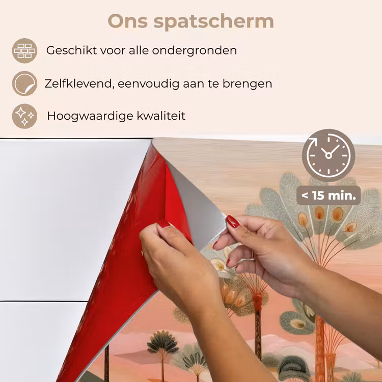 Spatscherm keuken - Roze landschap - Palmen - Water — 4