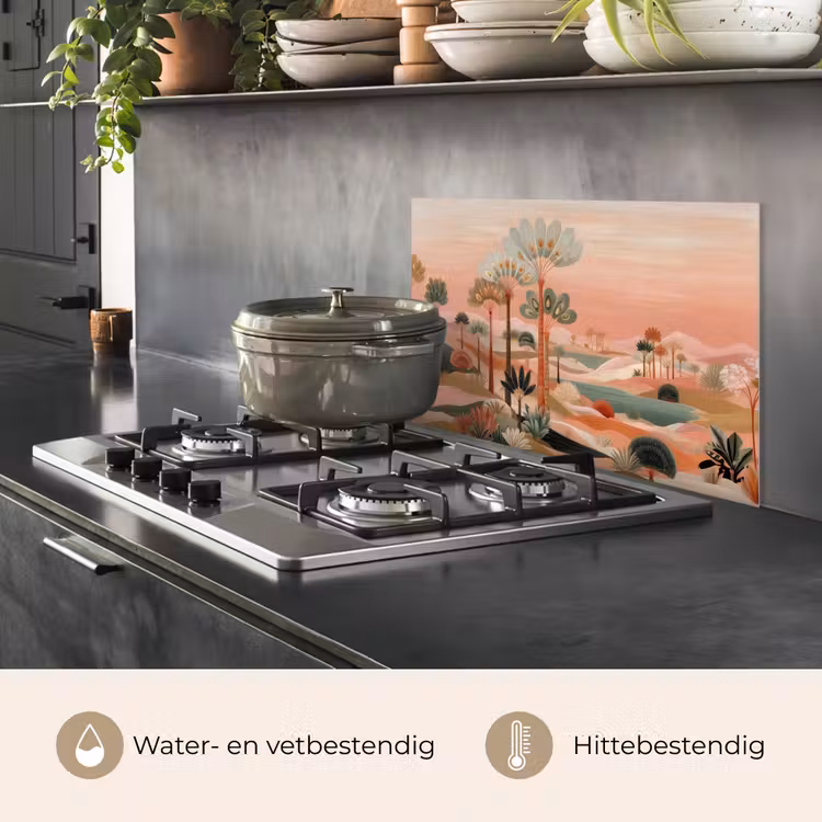 Spatscherm keuken - Roze landschap - Palmen - Water — 7