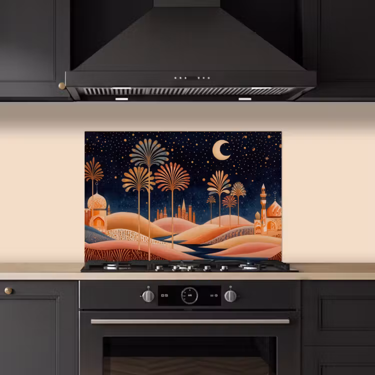 Spatscherm keuken - Sterrenhemel - Palmen - Rivier — 2