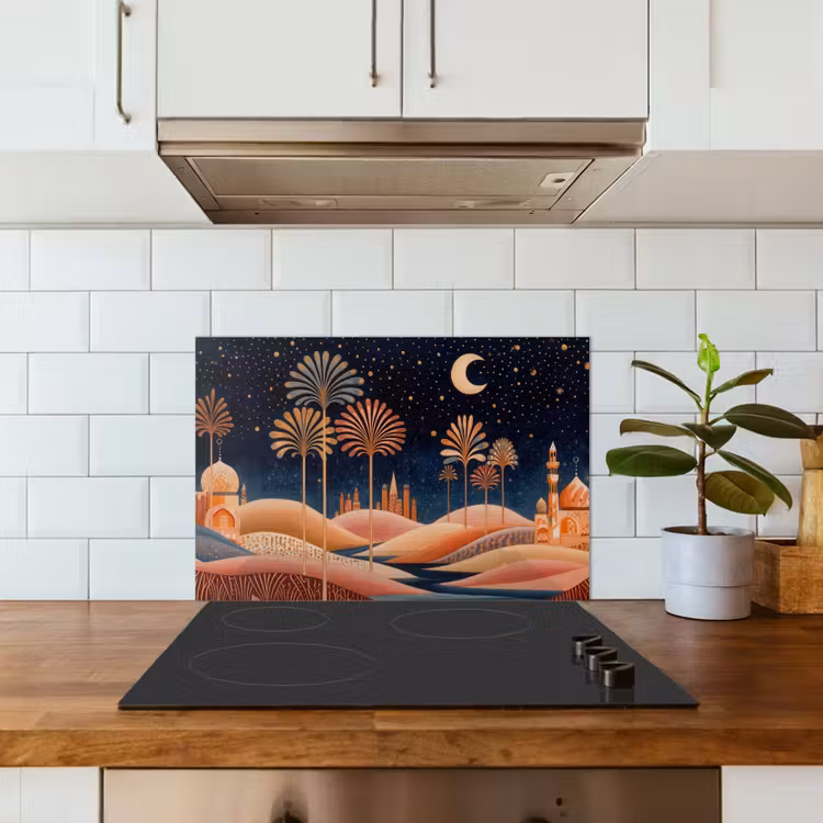 Spatscherm keuken - Sterrenhemel - Palmen - Rivier — 6