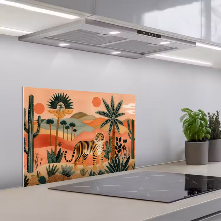 Spatscherm keuken - Tijger - Kleurrijk - Palmen - Cactus — 5