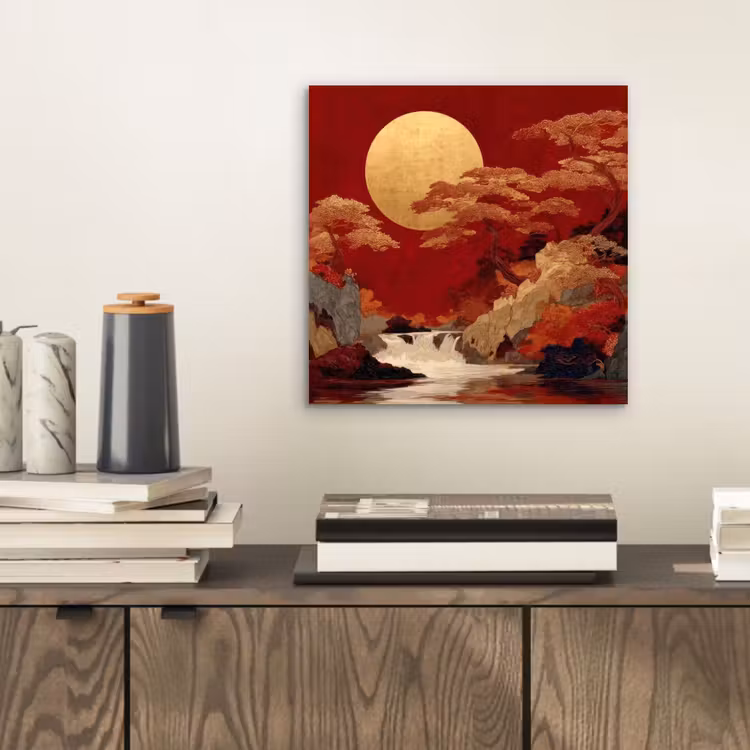 Aluminium schilderij - Volle maan - Landschap - Waterval — 2
