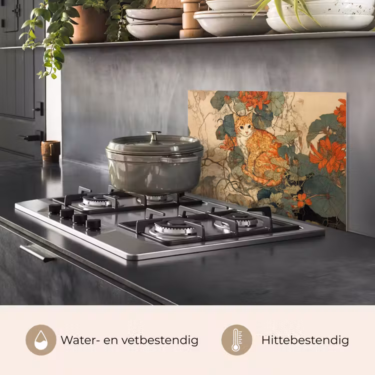 Spatscherm keuken - Kat - Sierlijk - Bloemen — 7