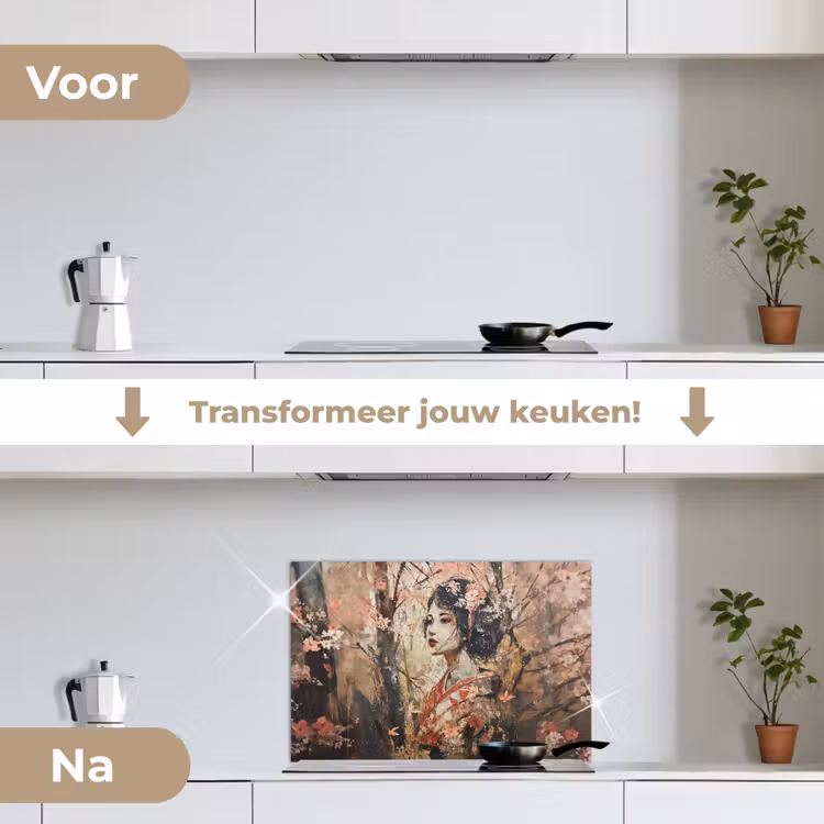 Spatscherm keuken - Kimono - Vrouw - kersenbomen — 3