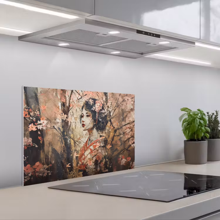 Spatscherm keuken - Kimono - Vrouw - kersenbomen — 5