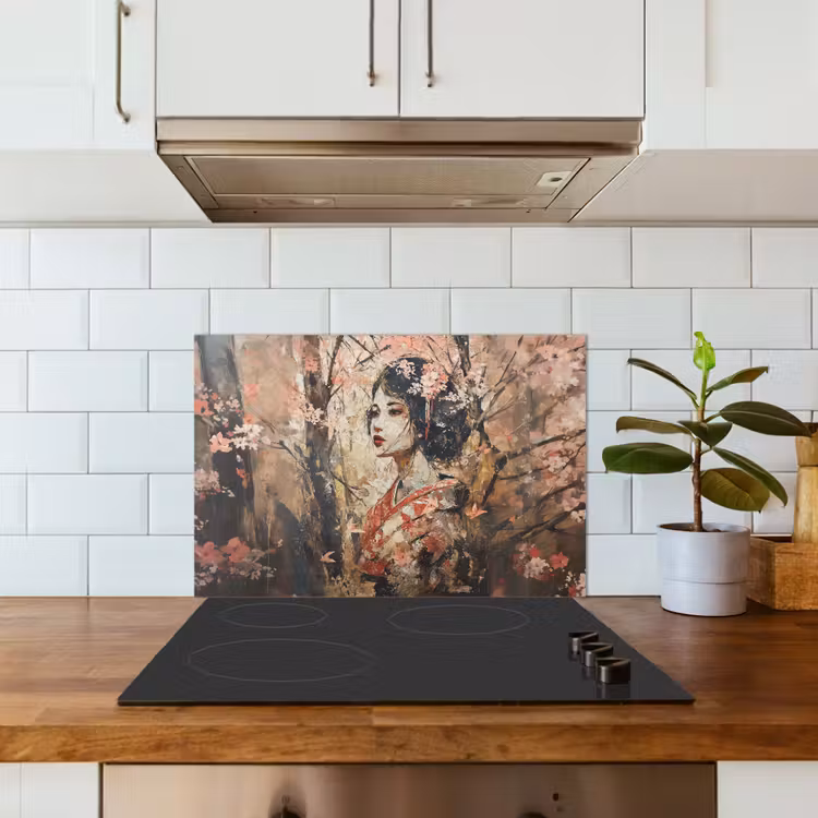 Spatscherm keuken - Kimono - Vrouw - kersenbomen — 6