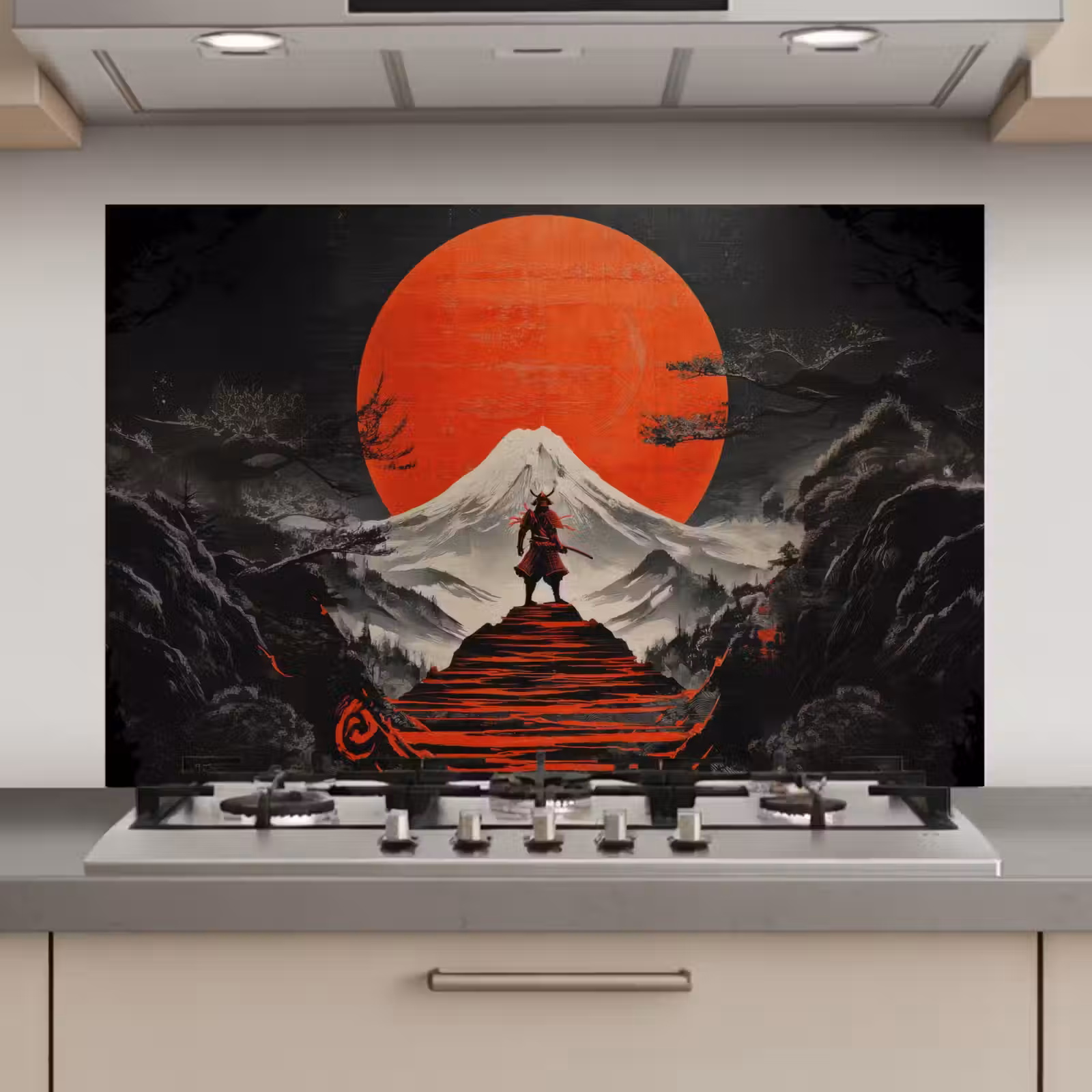 Spatscherm keuken - Krijger - Rode trappen - Zon - Berg — 1