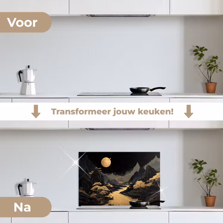 Spatscherm keuken - Gouden rivier - Bergen - Maan - Sterrenhemel — 3