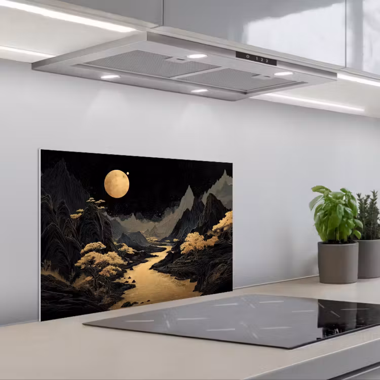 Spatscherm keuken - Gouden rivier - Bergen - Maan - Sterrenhemel — 5