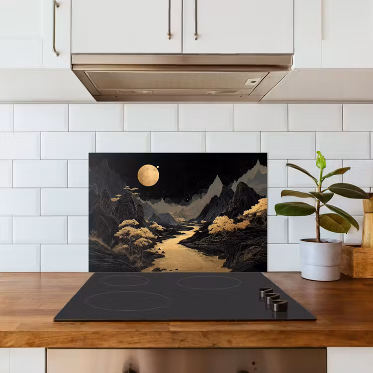Spatscherm keuken - Gouden rivier - Bergen - Maan - Sterrenhemel — 6
