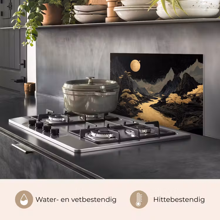 Spatscherm keuken - Gouden rivier - Bergen - Maan - Sterrenhemel — 7