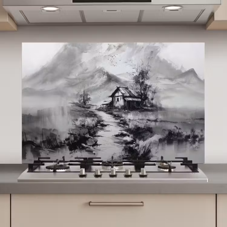 Spatscherm keuken - Hut - Grijs - Bergen - Mistig — 1