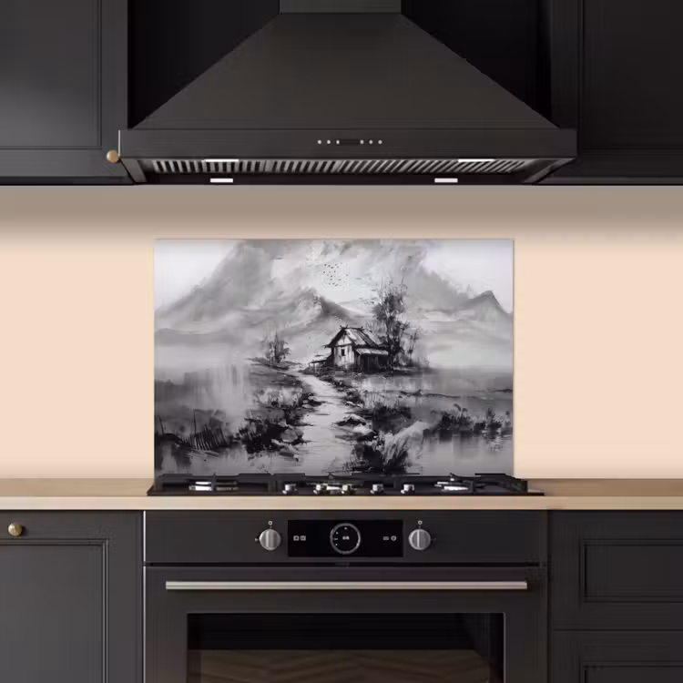 Spatscherm keuken - Hut - Grijs - Bergen - Mistig — 2
