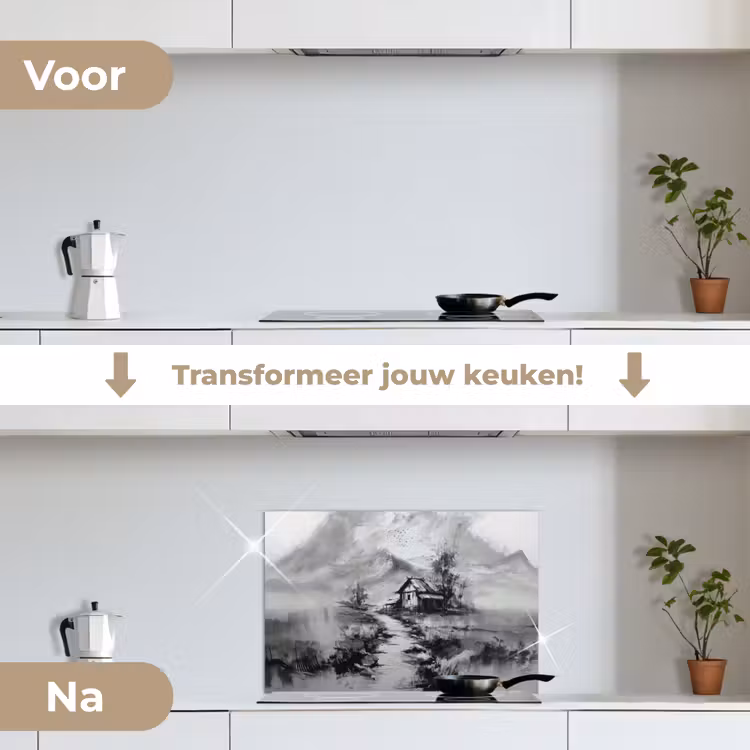 Spatscherm keuken - Hut - Grijs - Bergen - Mistig — 3