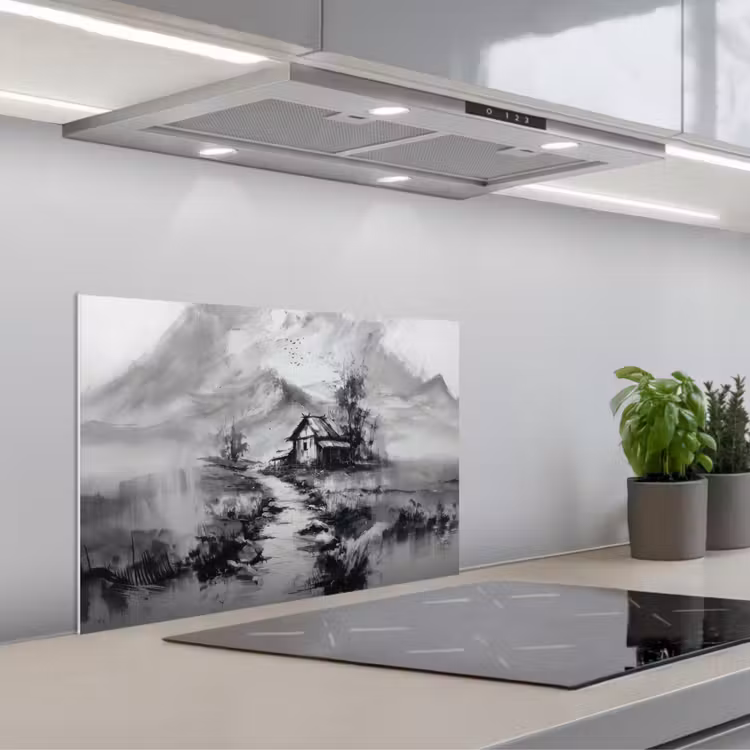Spatscherm keuken - Hut - Grijs - Bergen - Mistig — 5
