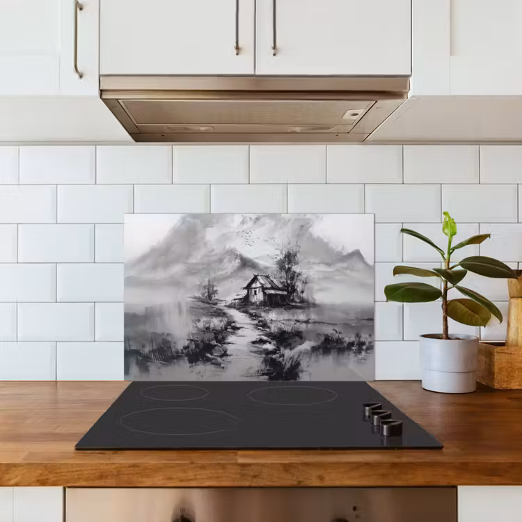 Spatscherm keuken - Hut - Grijs - Bergen - Mistig — 6