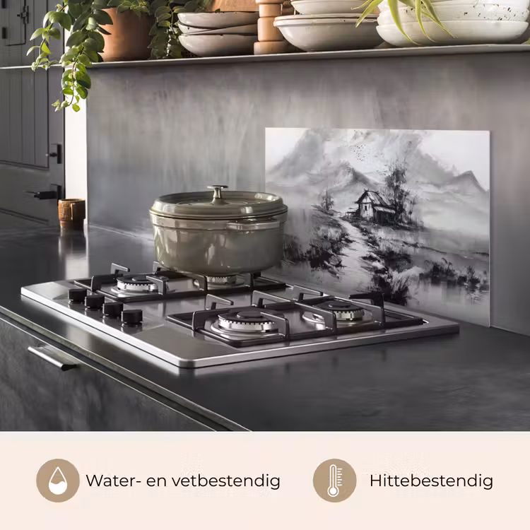 Spatscherm keuken - Hut - Grijs - Bergen - Mistig — 7