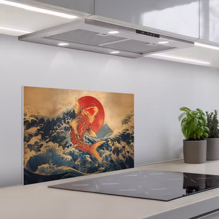 Spatscherm keuken - Koi - Zee - Golven - Zon — 5
