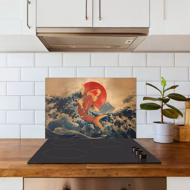 Spatscherm keuken - Koi - Zee - Golven - Zon — 6