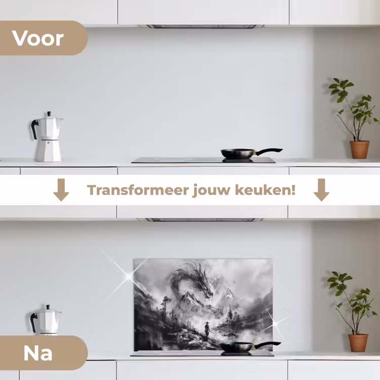 Spatscherm keuken - Krijger - Draak - Grijs — 3