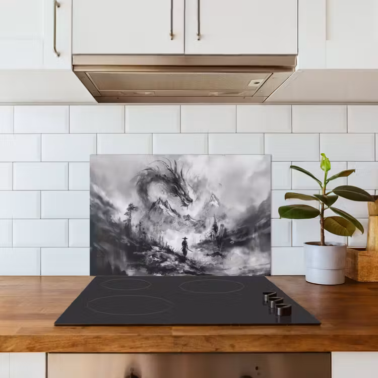 Spatscherm keuken - Krijger - Draak - Grijs — 6