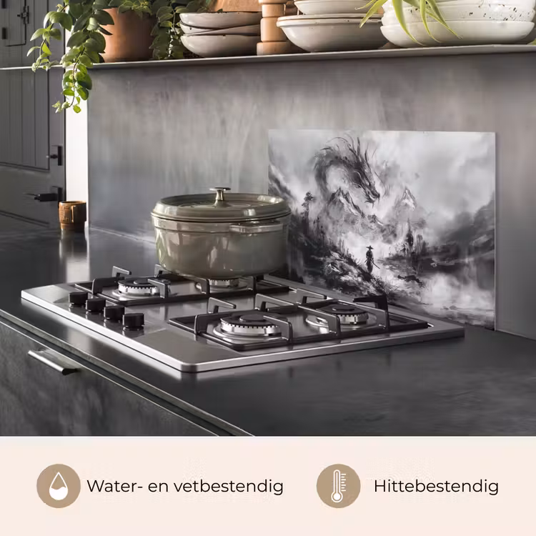 Spatscherm keuken - Krijger - Draak - Grijs — 7