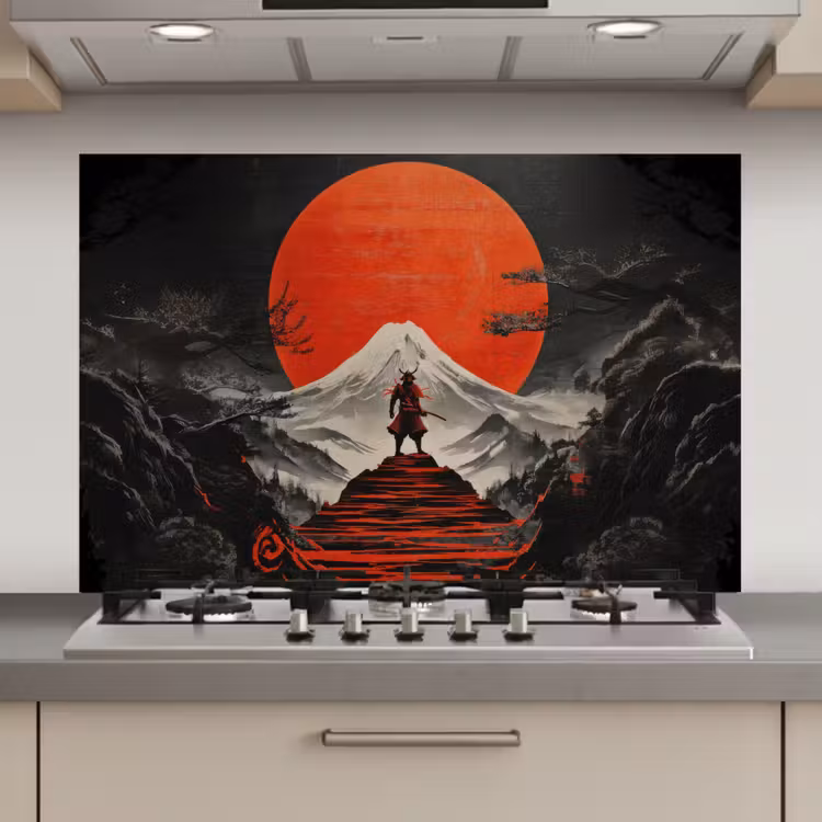 Spatscherm keuken - Krijger - Rode trappen - Zon - Berg — 1