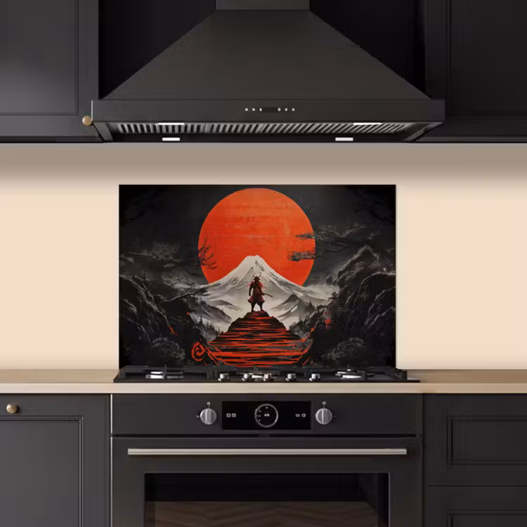 Spatscherm keuken - Krijger - Rode trappen - Zon - Berg — 2