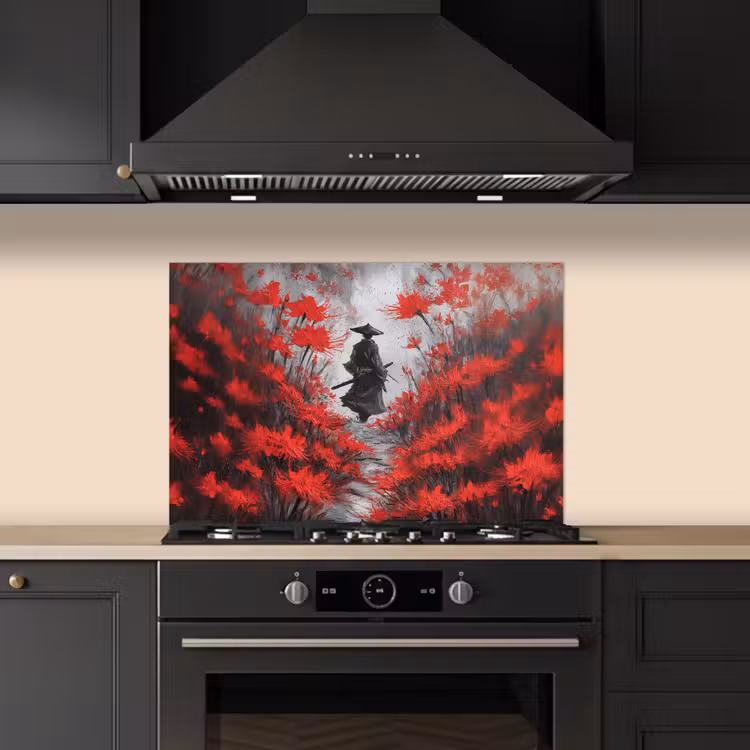 Spatscherm keuken - Rode bloemen - mistig - Man — 2