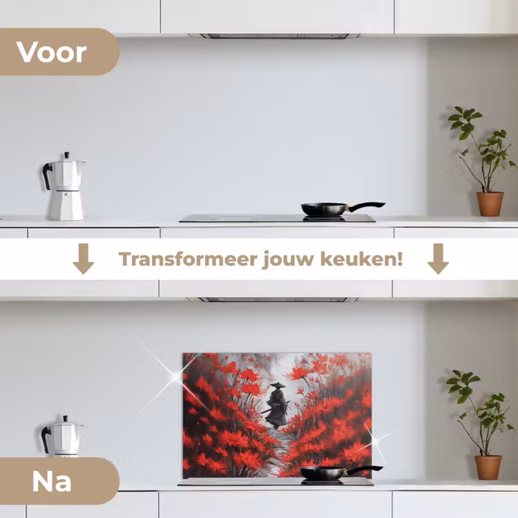 Spatscherm keuken - Rode bloemen - mistig - Man — 3