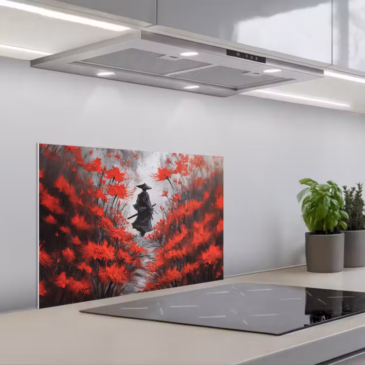 Spatscherm keuken - Rode bloemen - mistig - Man — 5