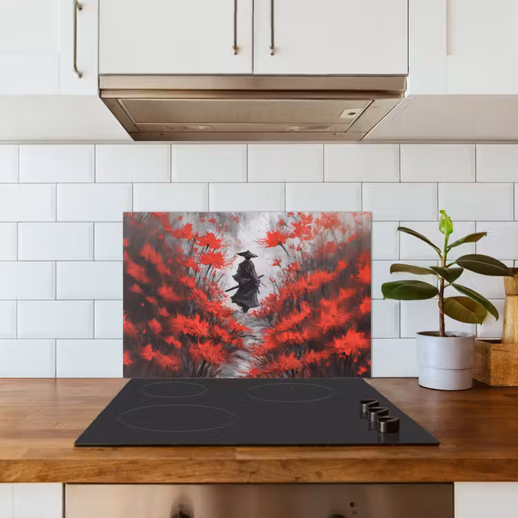 Spatscherm keuken - Rode bloemen - mistig - Man — 6