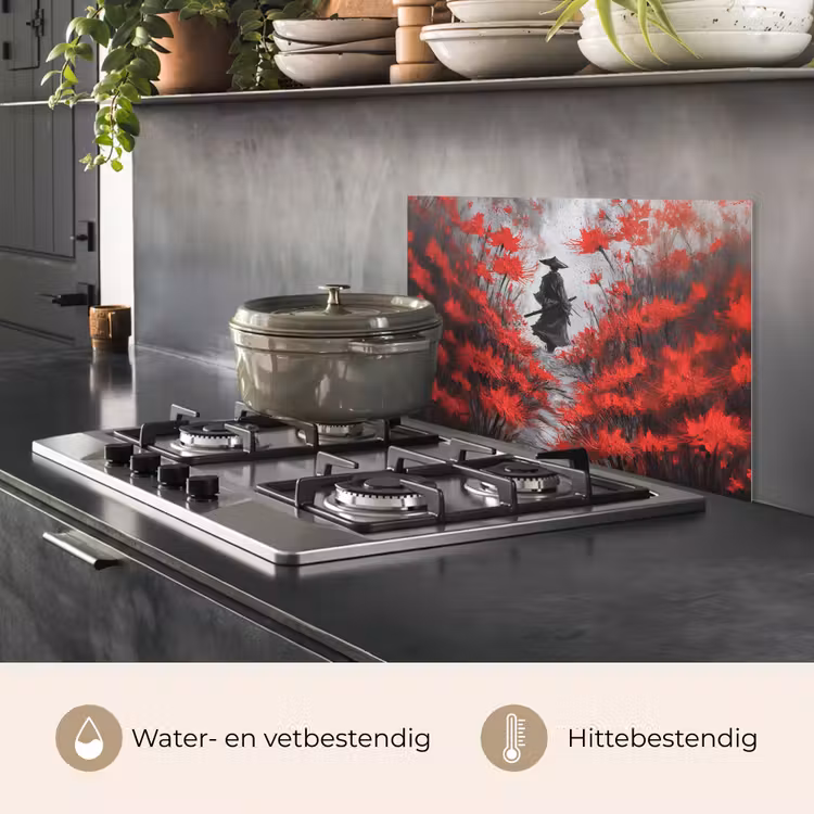 Spatscherm keuken - Rode bloemen - mistig - Man — 7