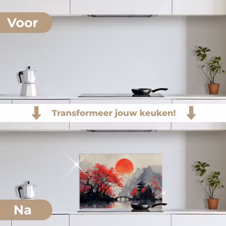 Spatscherm keuken - Rode zon - Rivier - brug - Bomen — 3