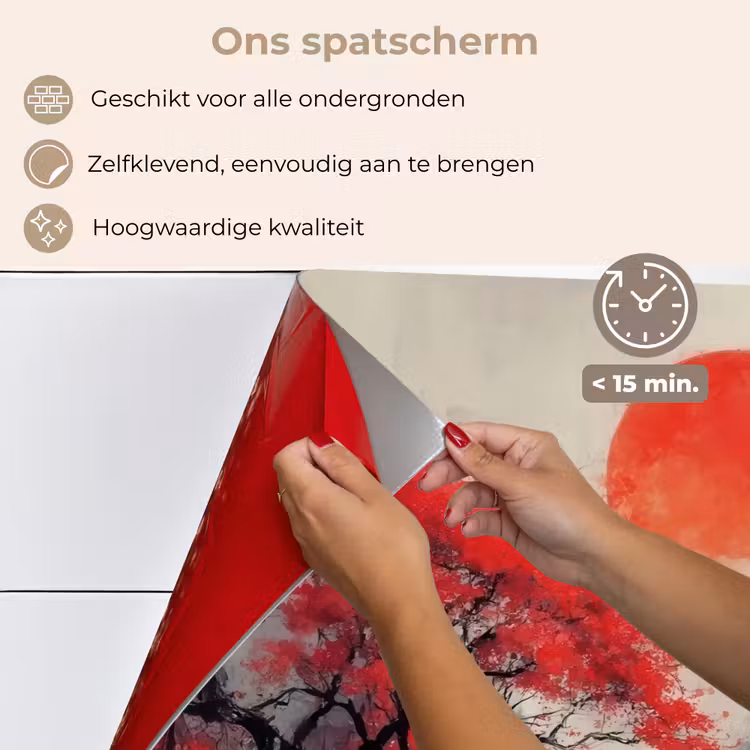 Spatscherm keuken - Rode zon - Rivier - brug - Bomen — 4