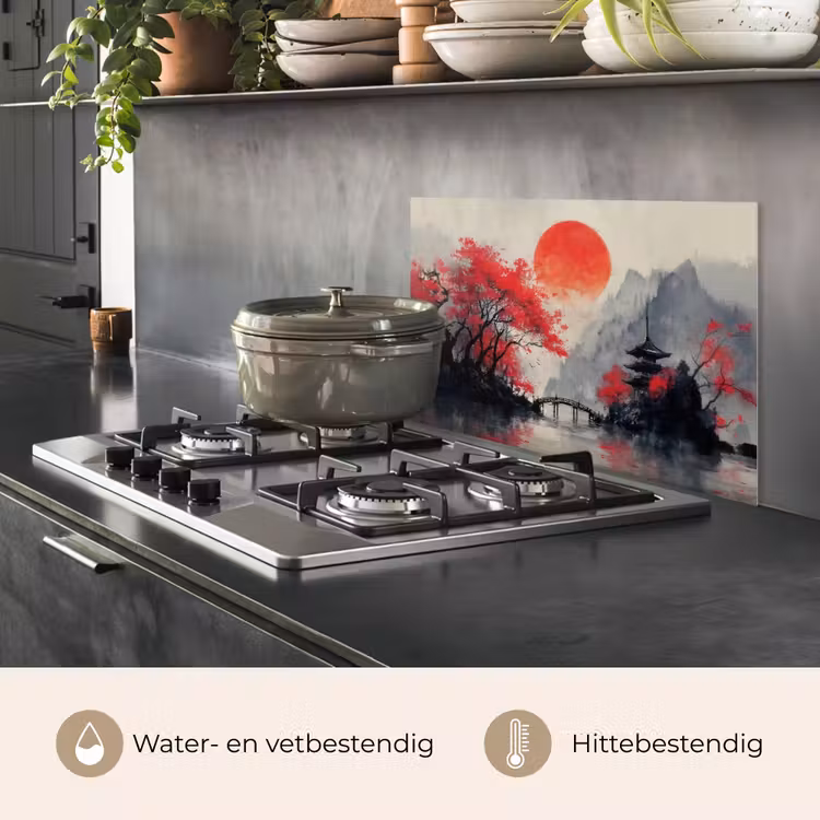Spatscherm keuken - Rode zon - Rivier - brug - Bomen — 7