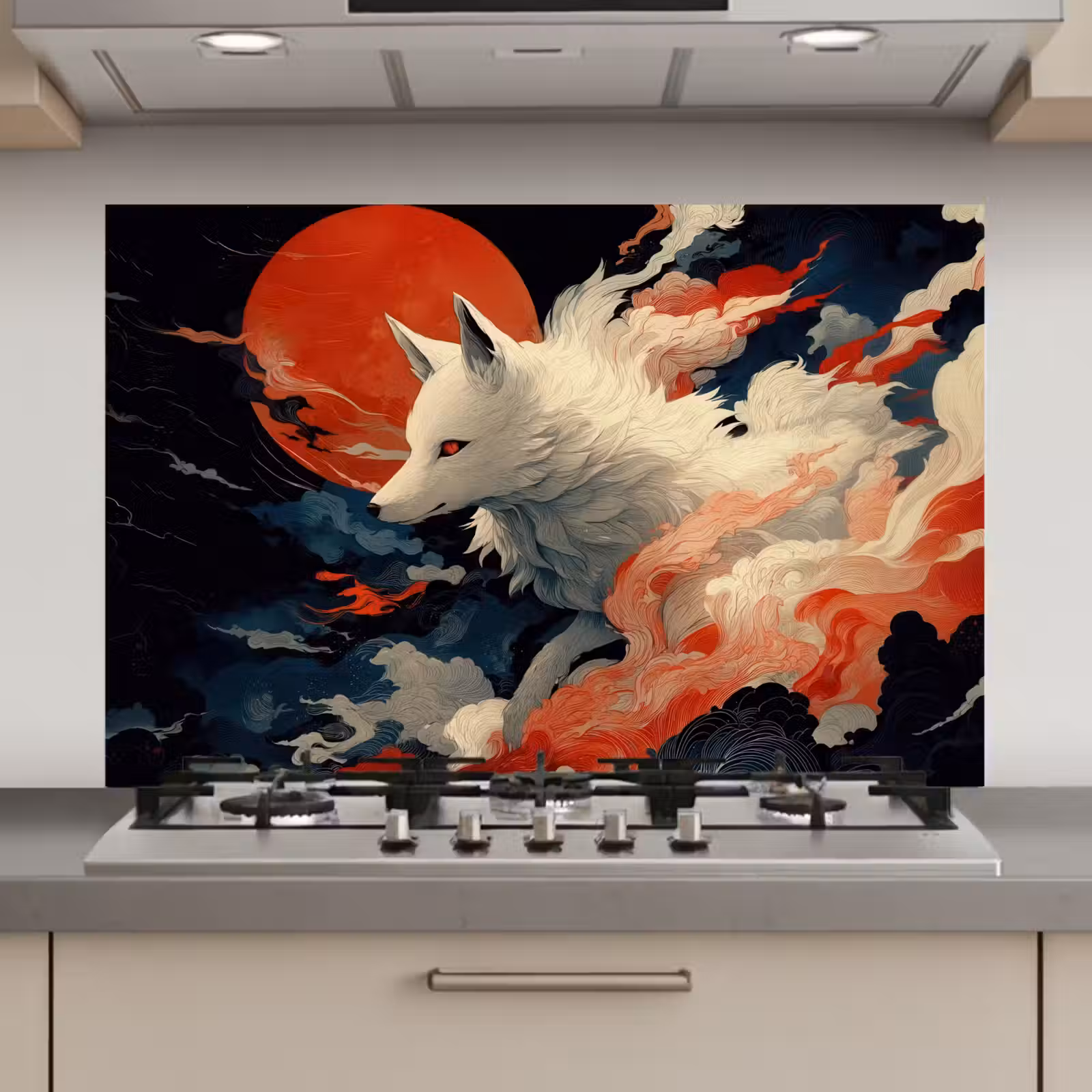 Spatscherm keuken - Witte vos - wolken - maan — 1