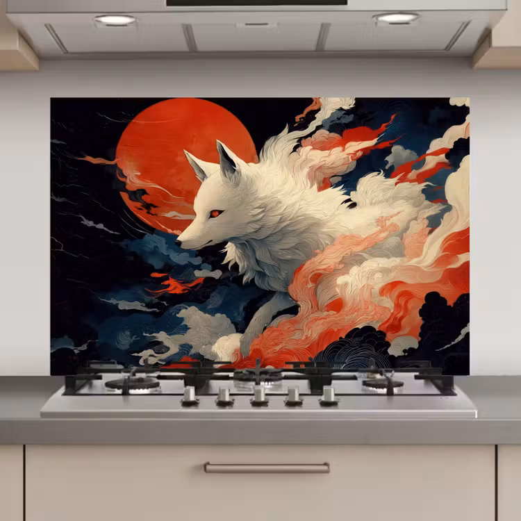 Spatscherm keuken - Witte vos - wolken - maan — 1