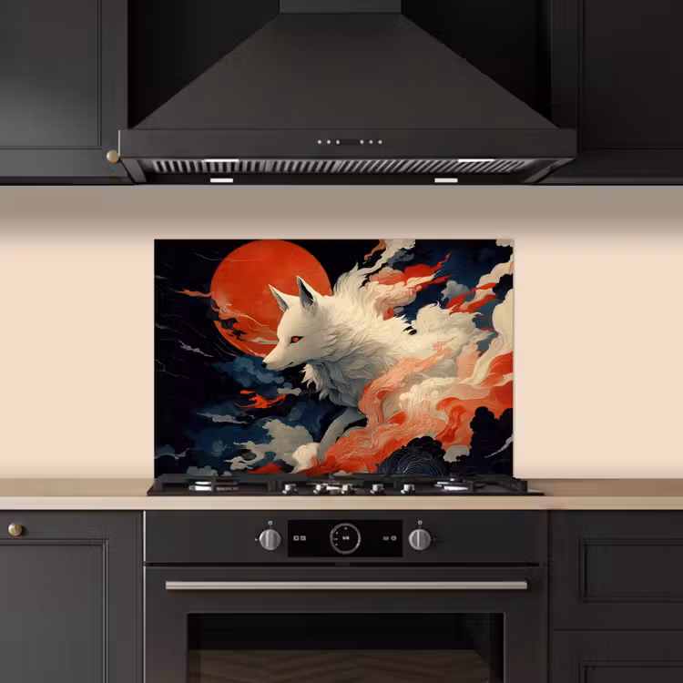 Spatscherm keuken - Witte vos - wolken - maan — 2