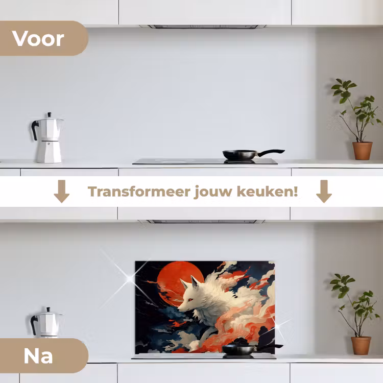 Spatscherm keuken - Witte vos - wolken - maan — 3