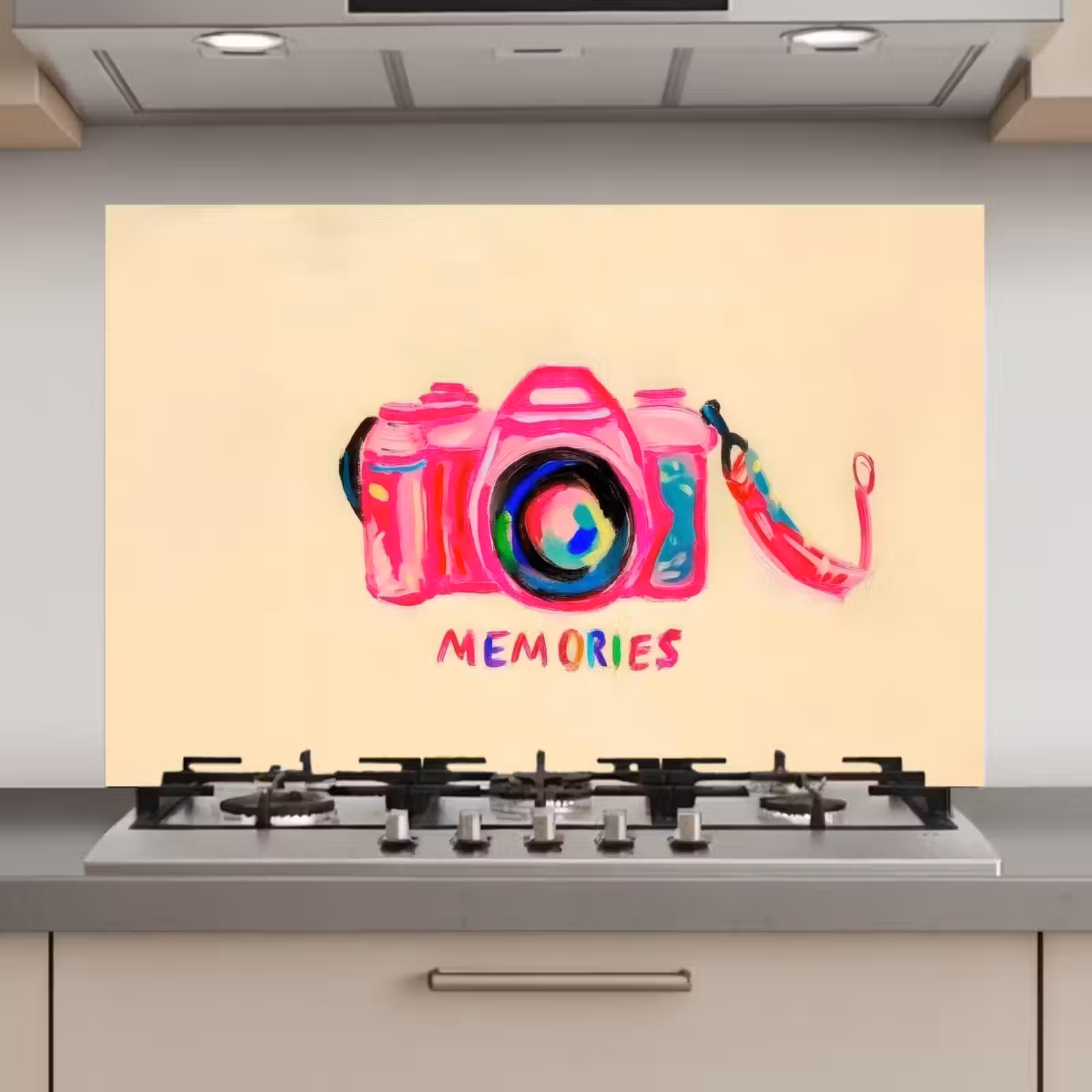Spatscherm keuken - Camera - Memories - Roze - Geschilderd — 1