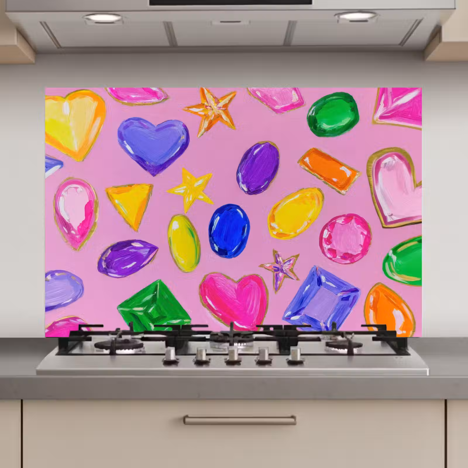 Spatscherm keuken - Edelstenen - Vormen - Hartje - Kleurrijk — 1