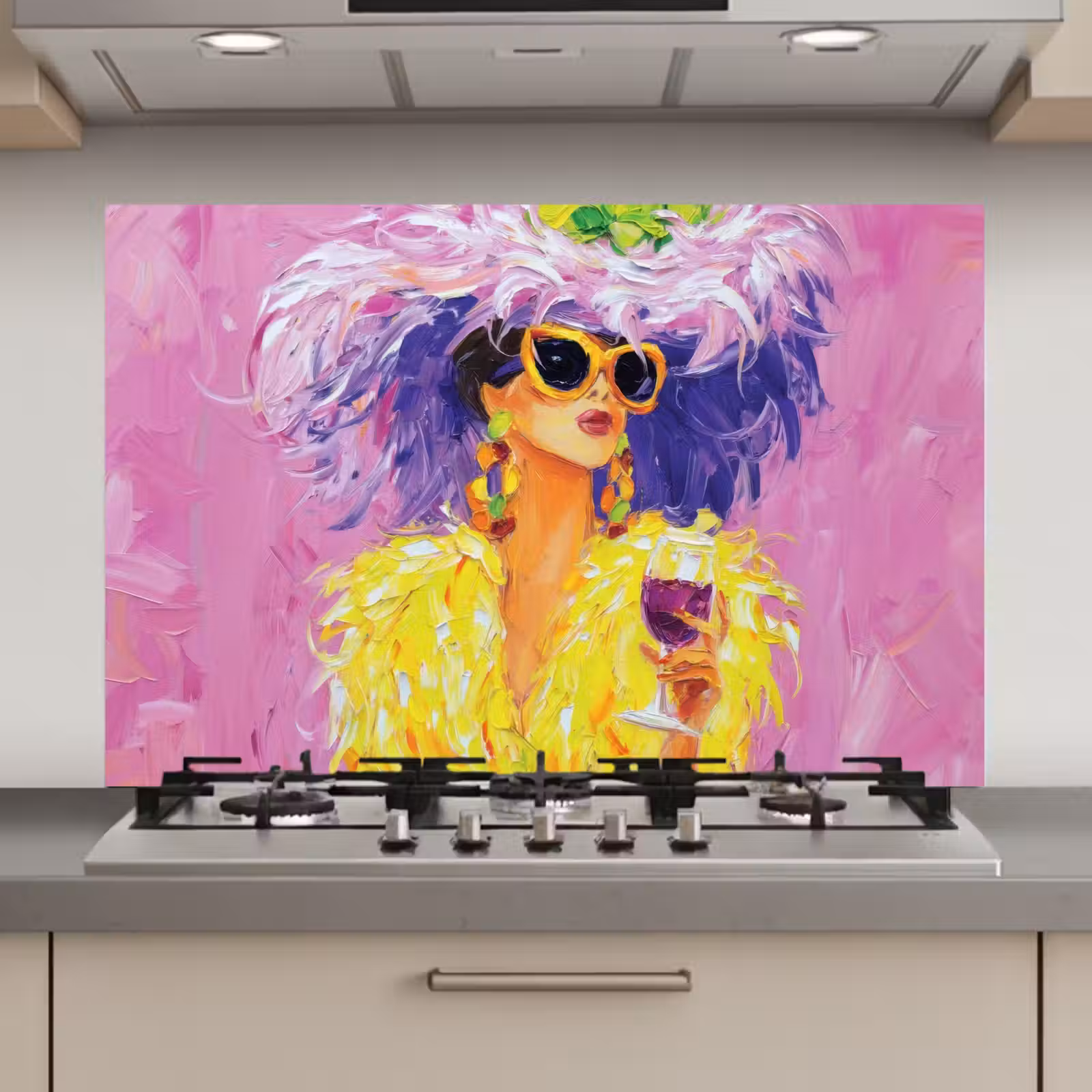 Spatscherm keuken - Zonnebril - Vrouw - Jas - Veren — 1