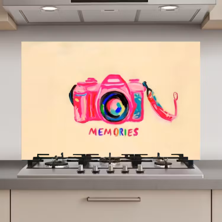 Spatscherm keuken - Camera - Memories - Roze - Geschilderd — 1