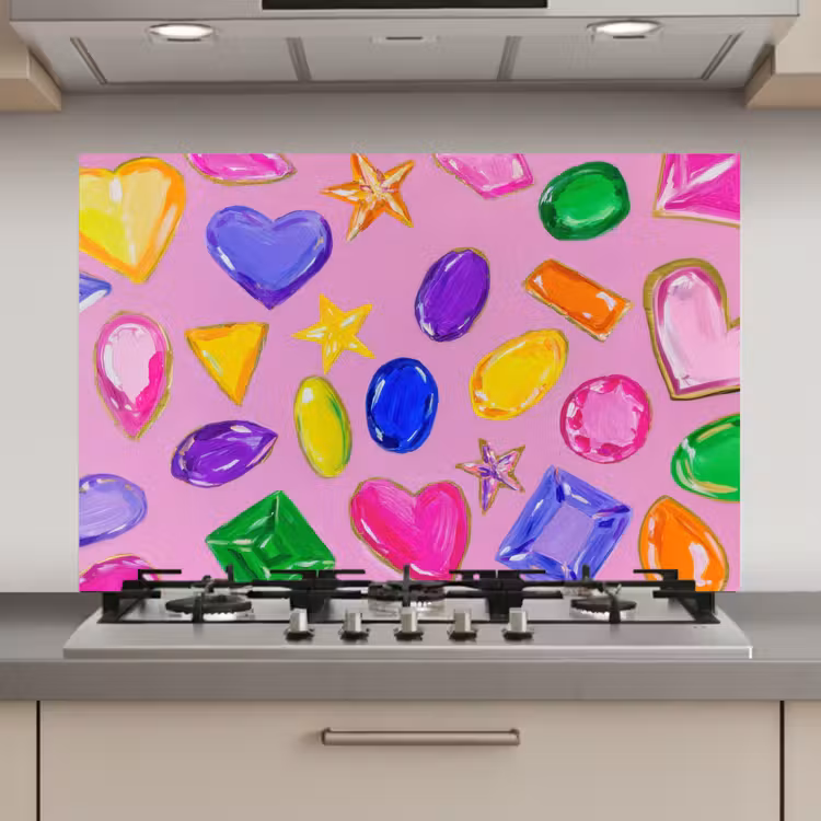 Spatscherm keuken - Edelstenen - Vormen - Hartje - Kleurrijk — 1