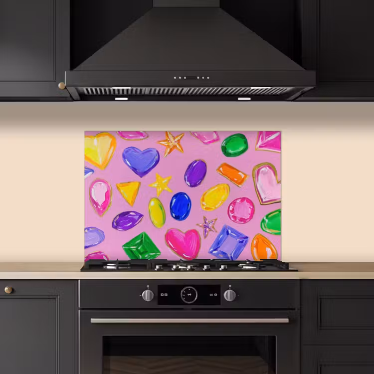 Spatscherm keuken - Edelstenen - Vormen - Hartje - Kleurrijk — 2