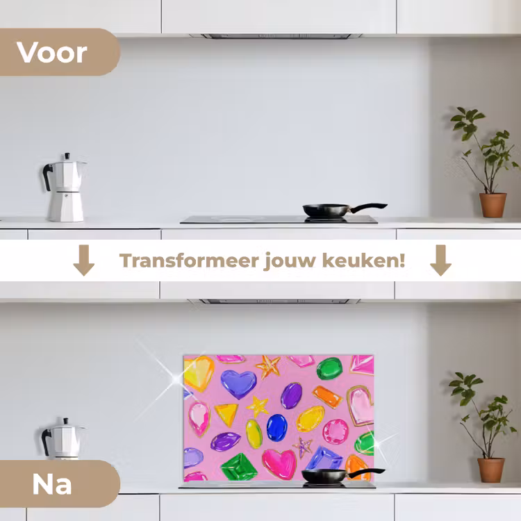 Spatscherm keuken - Edelstenen - Vormen - Hartje - Kleurrijk — 3