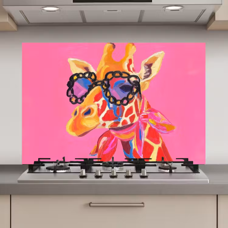 Spatscherm keuken - Giraf - Roze - Bril - Sjaal — 1
