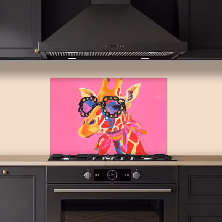 Spatscherm keuken - Giraf - Roze - Bril - Sjaal — 2